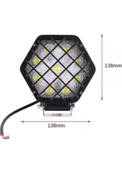 48W Altıgen Kafesli Siyah 16 LED Off Road Tekne Çalışma Lambası