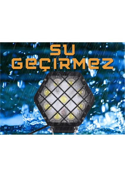48W Altıgen Kafesli Siyah 16 LED Off Road Tekne Çalışma Lambası