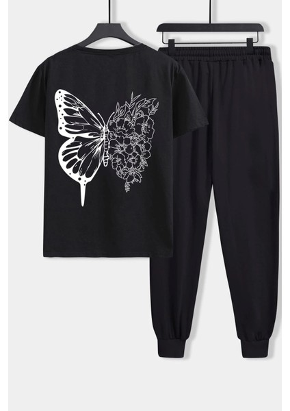 Unisex Drawing Butterflies Baskılı 2'li Eşofman Takımı