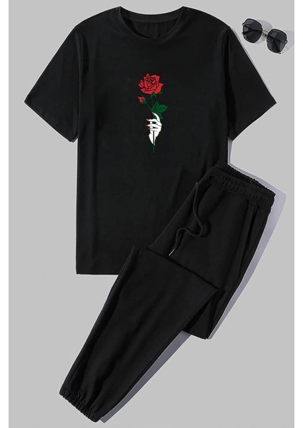 Unisex Rose Baskılı 2'li Eşofman Takımı