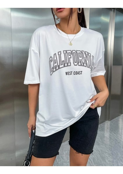 Büyük Beden Özel Tasarım Californıa Baskılı Pamuk Oversize Kadın T-Shırt fiyatları