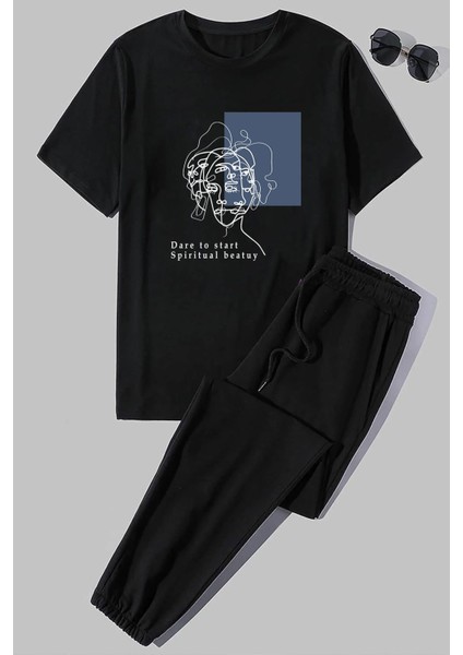 Unisex Minimal Line Drawing Baskılı 2'li Eşofman Takımı