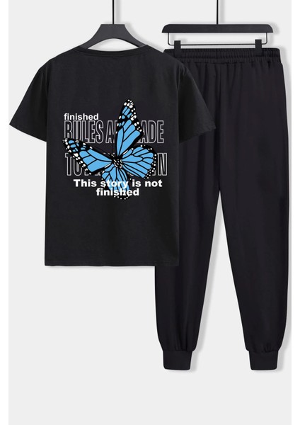 Unisex Kelebek Baskılı 2'li Eşofman Takımı