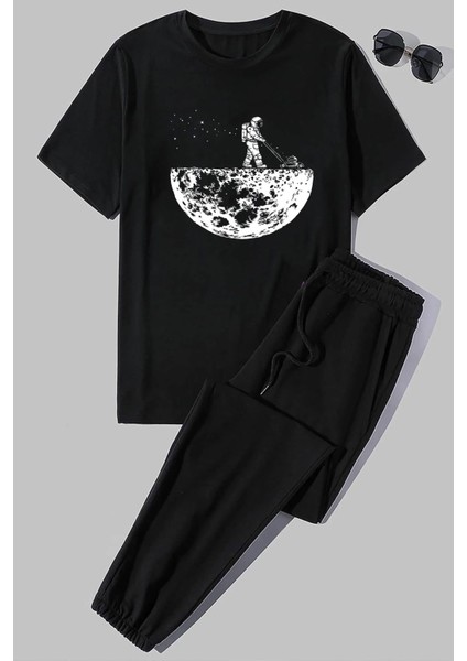 Unisex Uzay Temalı Baskılı 2'li Eşofman Takımı