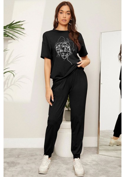 Unisex Woman One Line Baskılı 2'li Eşofman Takımı