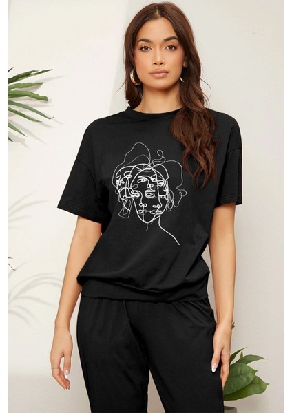 Unisex Woman One Line Baskılı 2'li Eşofman Takımı