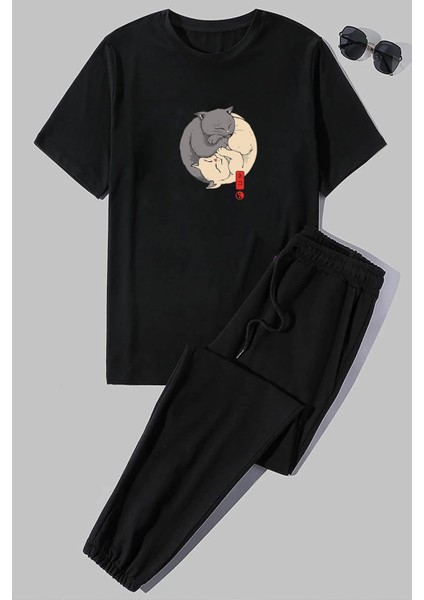 Unisex Kedi Baskılı 2'li Eşofman Takımı