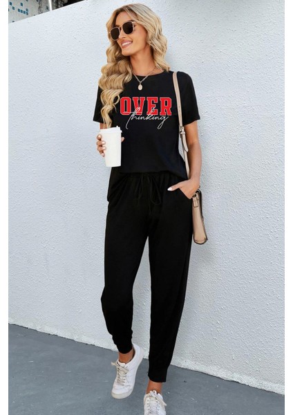 Unisex Over Thinking Baskılı 2'li Eşofman Takımı