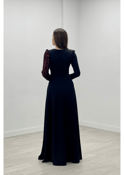 Krep Kumaş Payet Detaylı Elbise - Bordo indirimleri