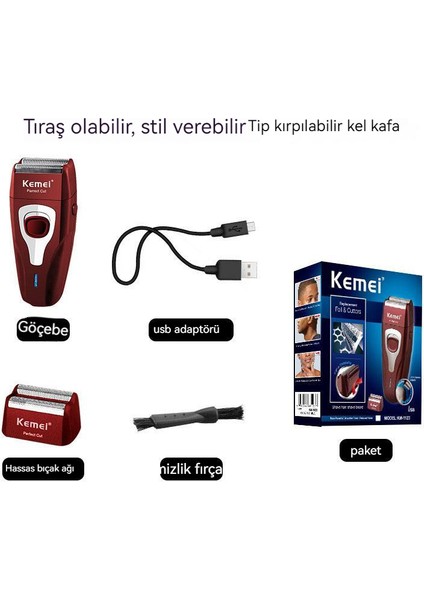 Tıraş Bıçağı Uzun Ömürlü Pil Ömrü USB Şarj Edilebilir Paslanmaz Çelik Çift Örgü Tıraş Şekli (Yurt Dışından)