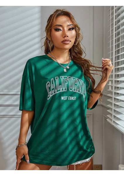 Büyük Beden Özel Tasarım Californıa Baskılı Pamuk Oversize Kadın T-Shırt fiyatları