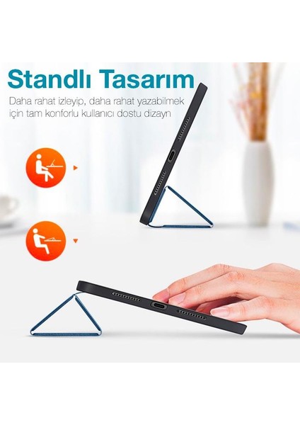 Polham Samsung Galaxy Tab A8 2021 10.5 (X200-X205) Standlı Tablet Kılıfı, Kalem Yerli, Katlanabilir