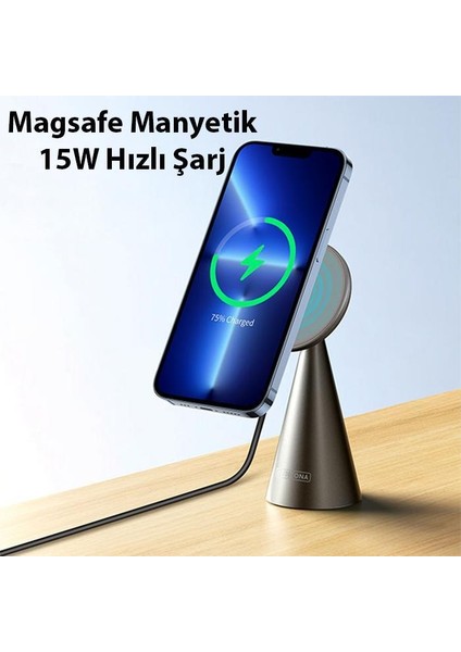 Polham 1 mt 15W Torpido Üstü Araç Içi Telefon Tutucu Magsafe Iphone 12,13,14 Serisi Kablosuz Şarj Aleti