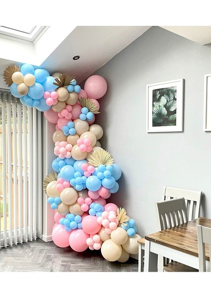Makaron Mavi Pembe ve Sütlü Kahve Balon Seti 100 Adet