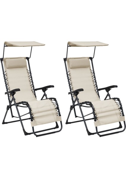 2'li Katlanır Gölgelikli Şezlong, Katlanır Koltuk, Bahçe&plaj Şezlong