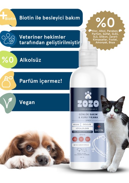 Zozo Cares Kedi & Köpek Kuru Şampuan Sprey - Beyaz Sabun Kokusu - Hipoalerjenik - 150 Ml