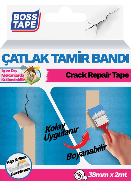 Boss Tape Duvar Pencere Pervaz Su Sızıntısı Çatlak Kapama Bandı Boyanabilir En:38mm Boy:2mt