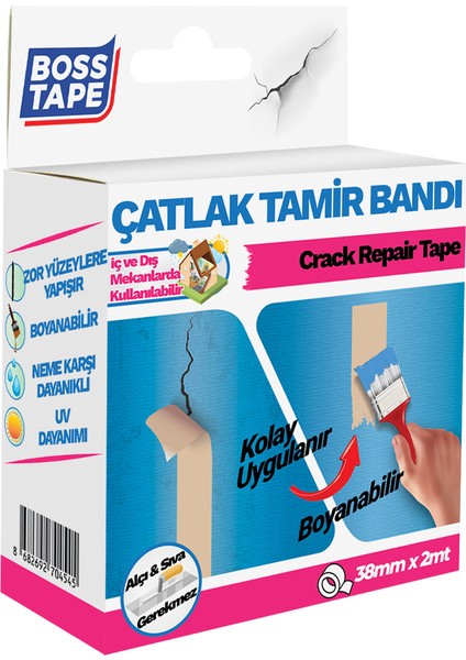 Boss Tape Duvar Pencere Pervaz Su Sızıntısı Çatlak Kapama Bandı Boyanabilir En:38mm Boy:2mt