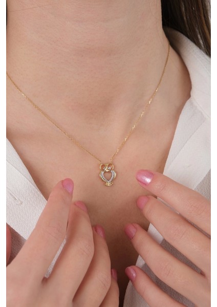 Güzide 14 Ayar Altın Taşlı Baykuş Kolye