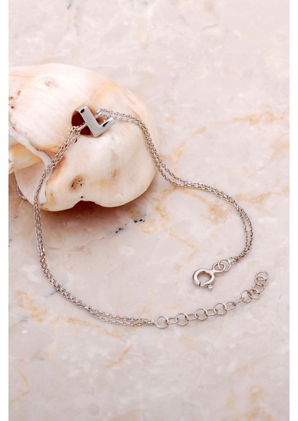 L Harfi Rodyumlu Gümüş Bileklik 4224