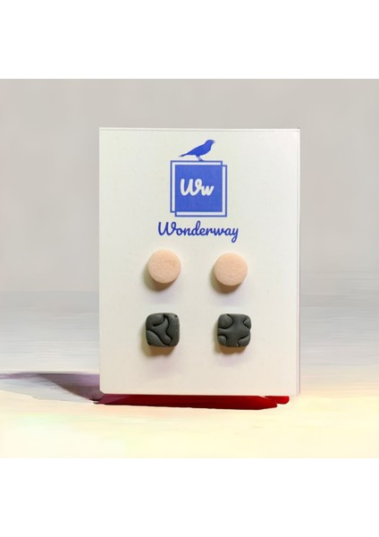 Polimer Kil El Yapımı Küpe-2 Çift : Siyah / Beyaz