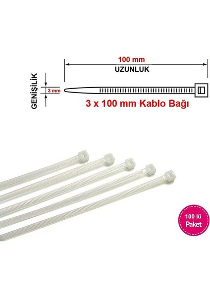 Yüksek Kalite 3X100 mm Kablo Bağı (Cırt ) - 100 Lük Paket