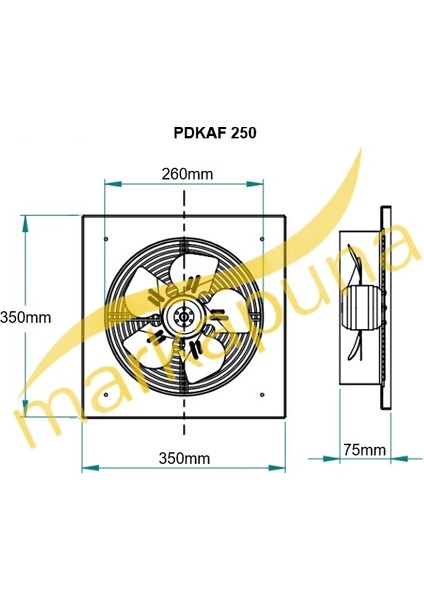 Fanex Pdkaf 2m 250 Kare Kasa 1620 M/³/h Dıştan Rotorlu Aksiyal Aspiratör fiyatları