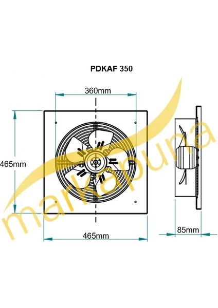Fanex Pdkaf 2m 350 Kare Kasa 4200 M/³/h Dıştan Rotorlu Aksiyal Aspiratör