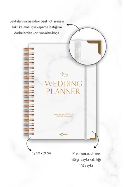 Le Color Düğün Planlayıcısı Altın Köşeli Ajanda Luxury Wedding Planner