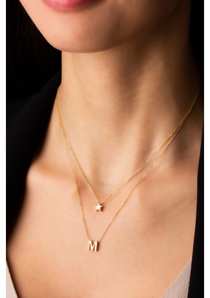 Kadın 925 Ayar Gümüş Çift Zincirli Harf Kolye