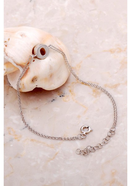 O Harfi Rodyumlu Gümüş Bileklik 4233