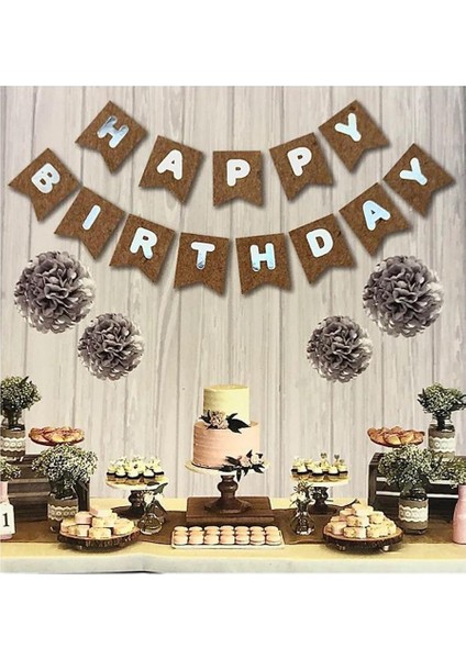 Kraft Renk Üzeri Gümüş Happy Birthday Yazısı