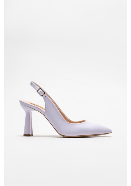 Lila Deri Kadın Topuklu Ayakkabı