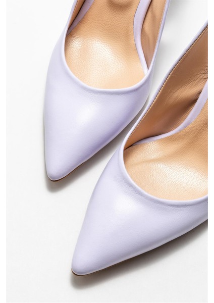 Lila Deri Kadın Topuklu Ayakkabı modelleri