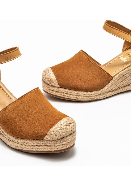 Taba Deri Kadın Dolgu Topuk Ayakkabı modelleri