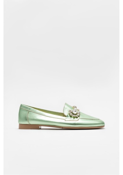 Mint Yeşili Deri Kadın Loafer