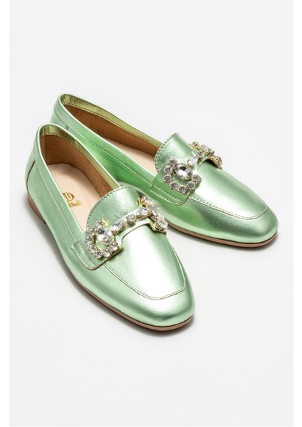 Mint Yeşili Deri Kadın Loafer