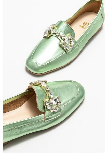 Mint Yeşili Deri Kadın Loafer