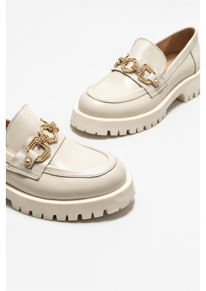 Bej Deri Kadın Loafer modelleri