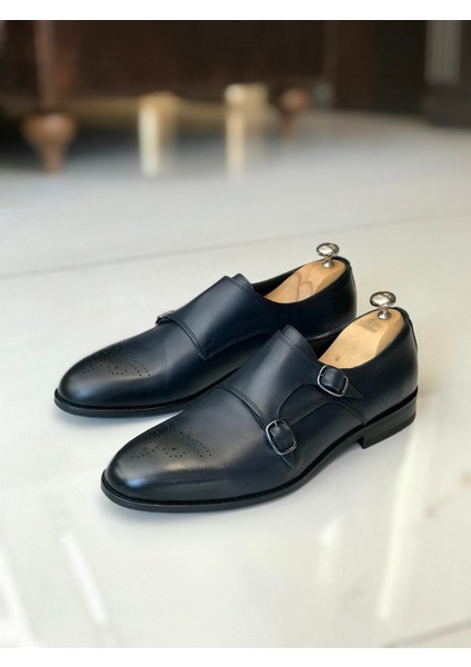 Italyan Stil Iç Dış Naturel Deri Erkek Ayakkabı Lacivert T7520