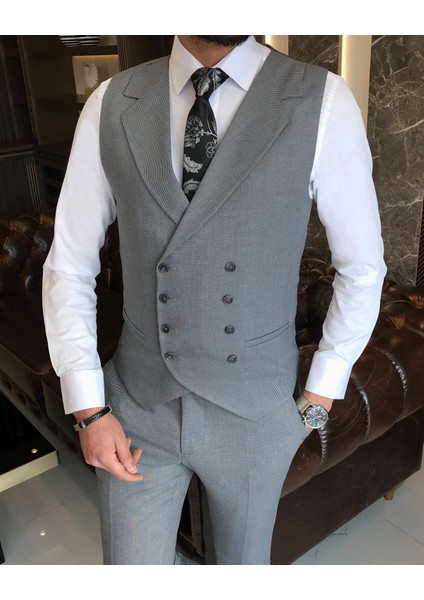 Italyan Stil Slim Fit Erkek Ceket Yelek Pantolon Takım Elbise Antrasit T10783 fiyatları