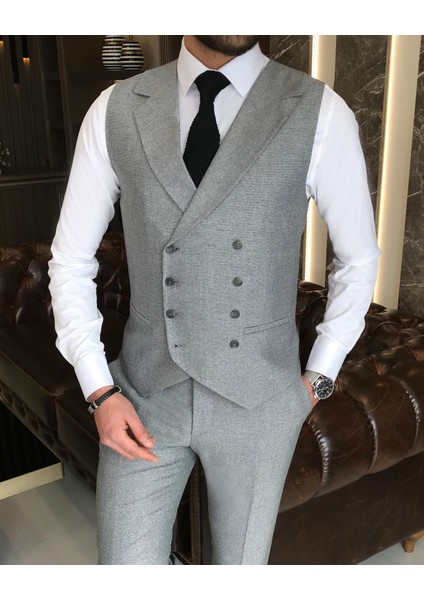 Italyan Stil Slim Fit Erkek Ceket Yelek Pantolon Takım Elbise Siyah T9127