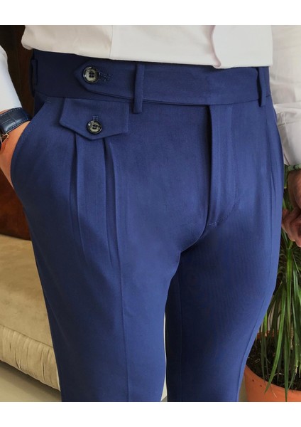 Italyan Stil Slim Fit Erkek Pileli Kumaş Pantolon Mavi T8848 fiyatları