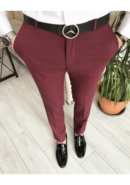 İtalyan stil slim fit erkek kumaş pantolon Bordo T6735 fiyatları