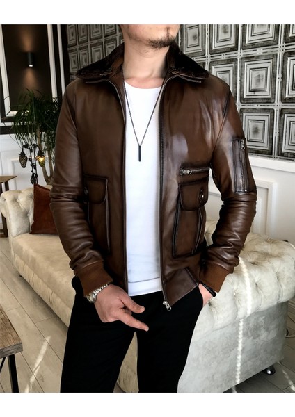 Kuzu Derisi Kürk Yaka Mont Deri Ceket Taba T5058 fiyatları