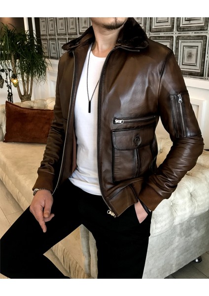 Kuzu Derisi Kürk Yaka Mont Deri Ceket Taba T5058 modelleri