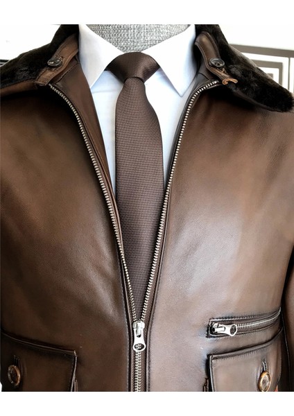 Kuzu Derisi Kürk Yaka Mont Deri Ceket Taba T5058 indirimleri