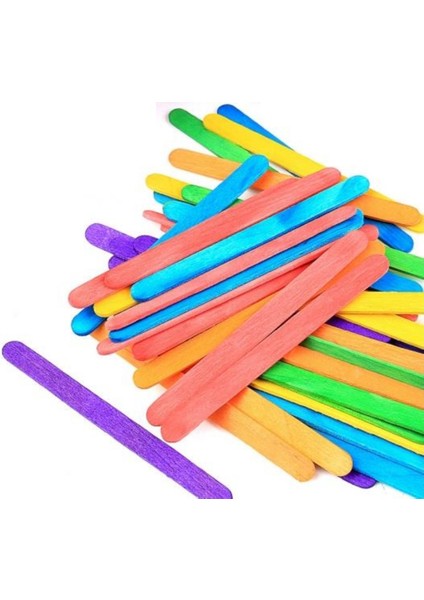 Puti 100 Adet Ahşap Renkli Dar Dil Çubuğu Abeslang Çubuğu Dar