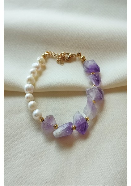 Ham Ametist, İnci Doğaltaş Bileklik