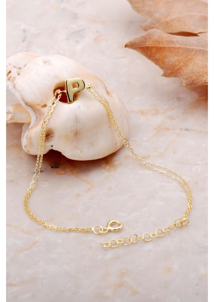 P Harfi Altın Kaplama Gümüş Bileklik 4238